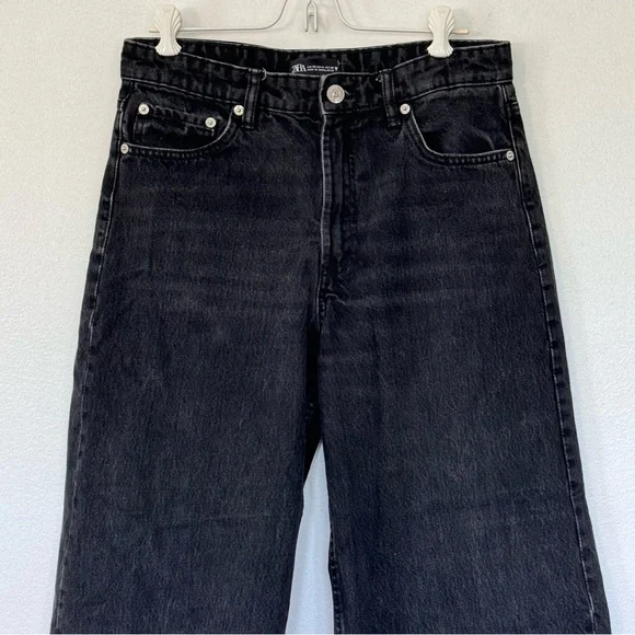Zara Loose Fit  Wide Leg Crop Length Black Jeans Sz 8 - Picture 5 of 11